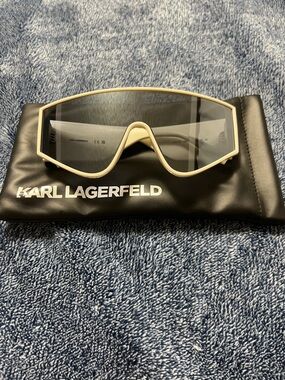 Karl Lagerfeld White Frame Shield Sunglasses with Gray Lens NWOT
